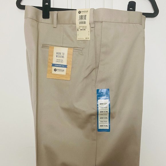 Haggar Mens Work To Weekend Straight Fit No Iron Comfort Waist Khaki 40W… - Picture 5 of 10